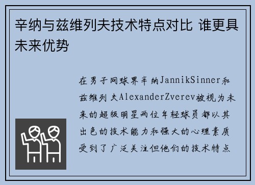辛纳与兹维列夫技术特点对比 谁更具未来优势