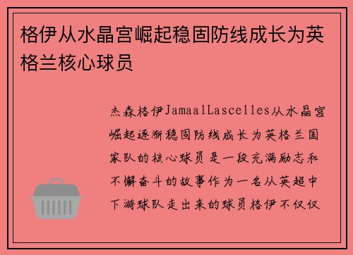 格伊从水晶宫崛起稳固防线成长为英格兰核心球员